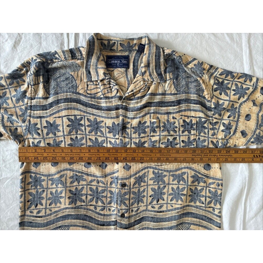 Common Man Silk Button Up Short Sleeve Shirt Large Blue Tropical Coastal Beach - Picture 7 of 10